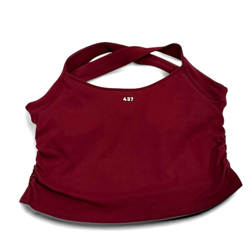 437 Four Three Seven Women XL Black Cherry Cross Back Ruched Athletic Top